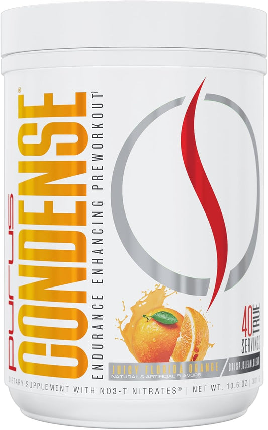 Purus Labs CONDENSE PreWorkout Powder - Juicy Florida Orange Flavor, 40 Servings