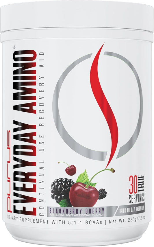 Purus Labs Everyday Amino BCAA Powder - Muscle Hydration & Recovery - Sugar & Gluten Free - 30 Servings - BlackBerry Cherry
