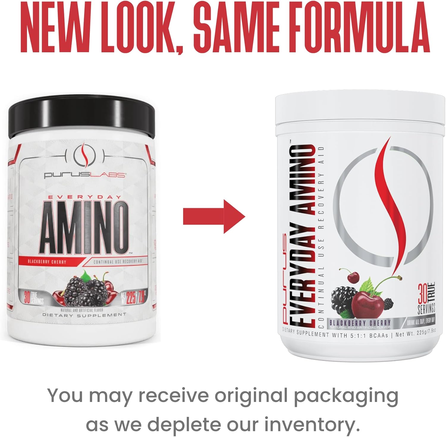 Purus Labs Everyday Amino BCAA Powder - Muscle Hydration & Recovery - Sugar & Gluten Free - 30 Servings - BlackBerry Cherry