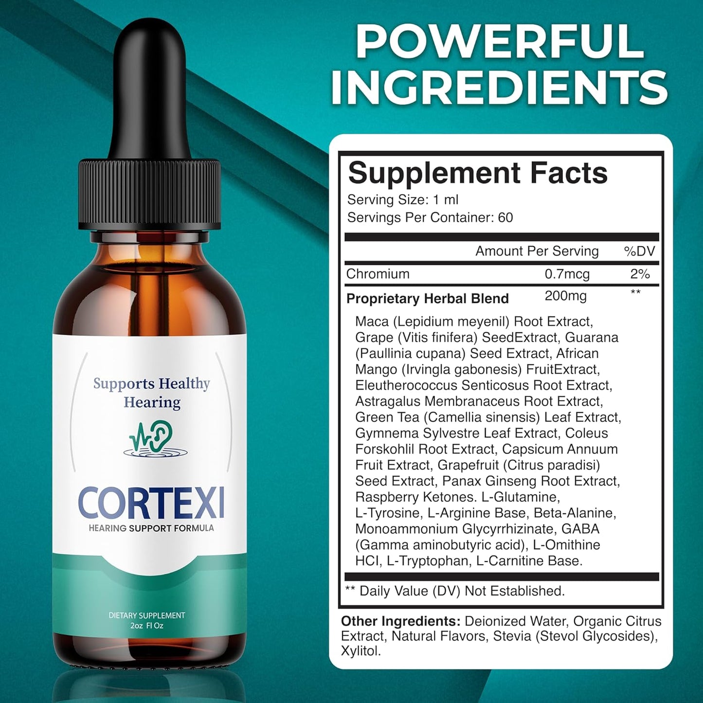 Purvia Cortexi Tinnitus Treatment Hearing Support Drops with Chromium, Grape Seed, Astragalus, Maca Root - Ringing Ears Relief Supplement (6oz)