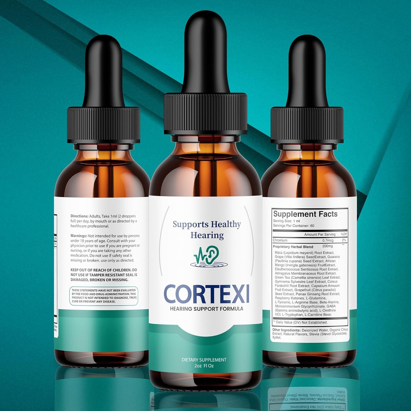 Purvia Cortexi Tinnitus Treatment Hearing Support Drops with Chromium, Grape Seed, Astragalus, Maca Root - Ringing Ears Relief Supplement (6oz)