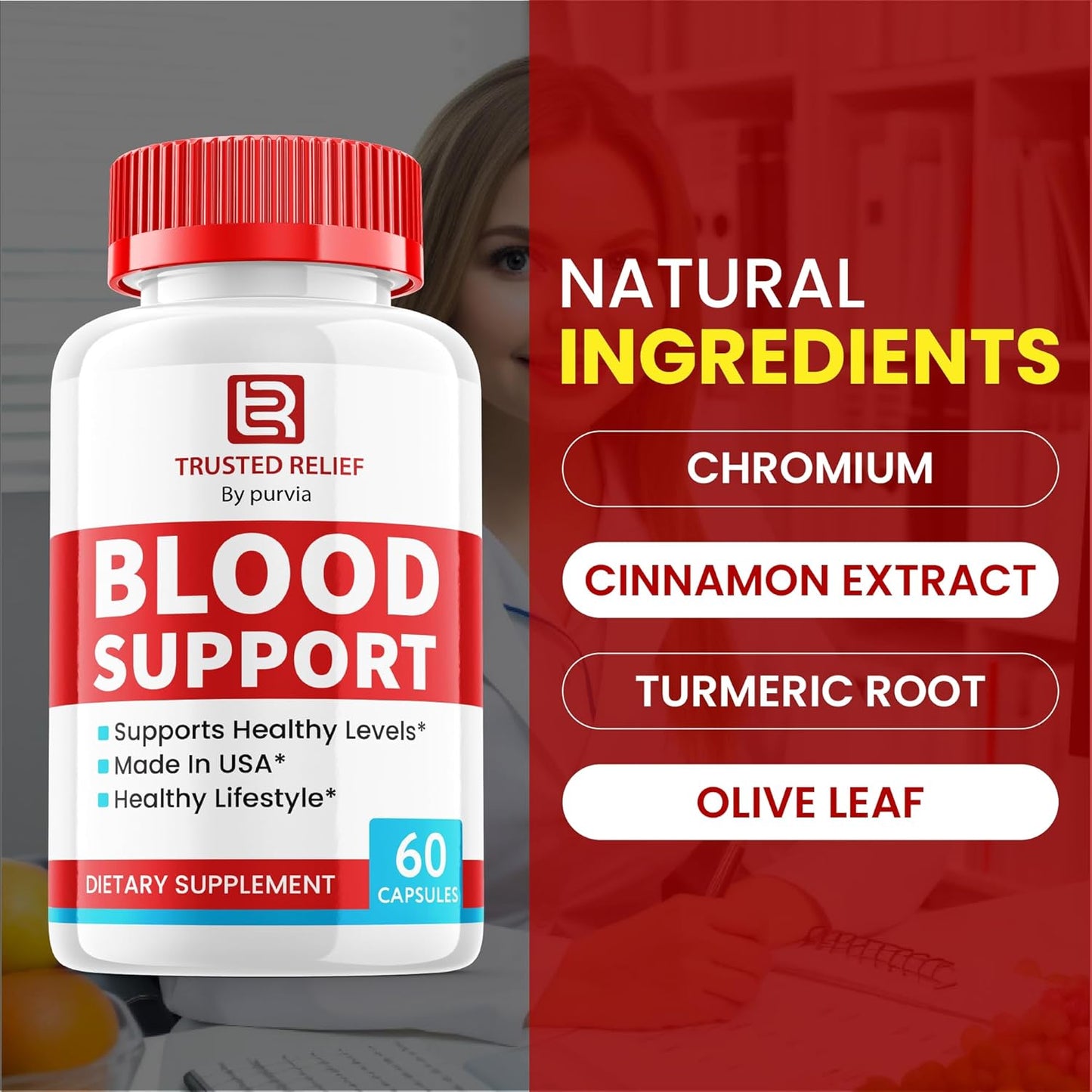 Purvia Trusted Relief Blood Support Capsules - Advanced Formula Vitamin Supplement (60 Capsules)