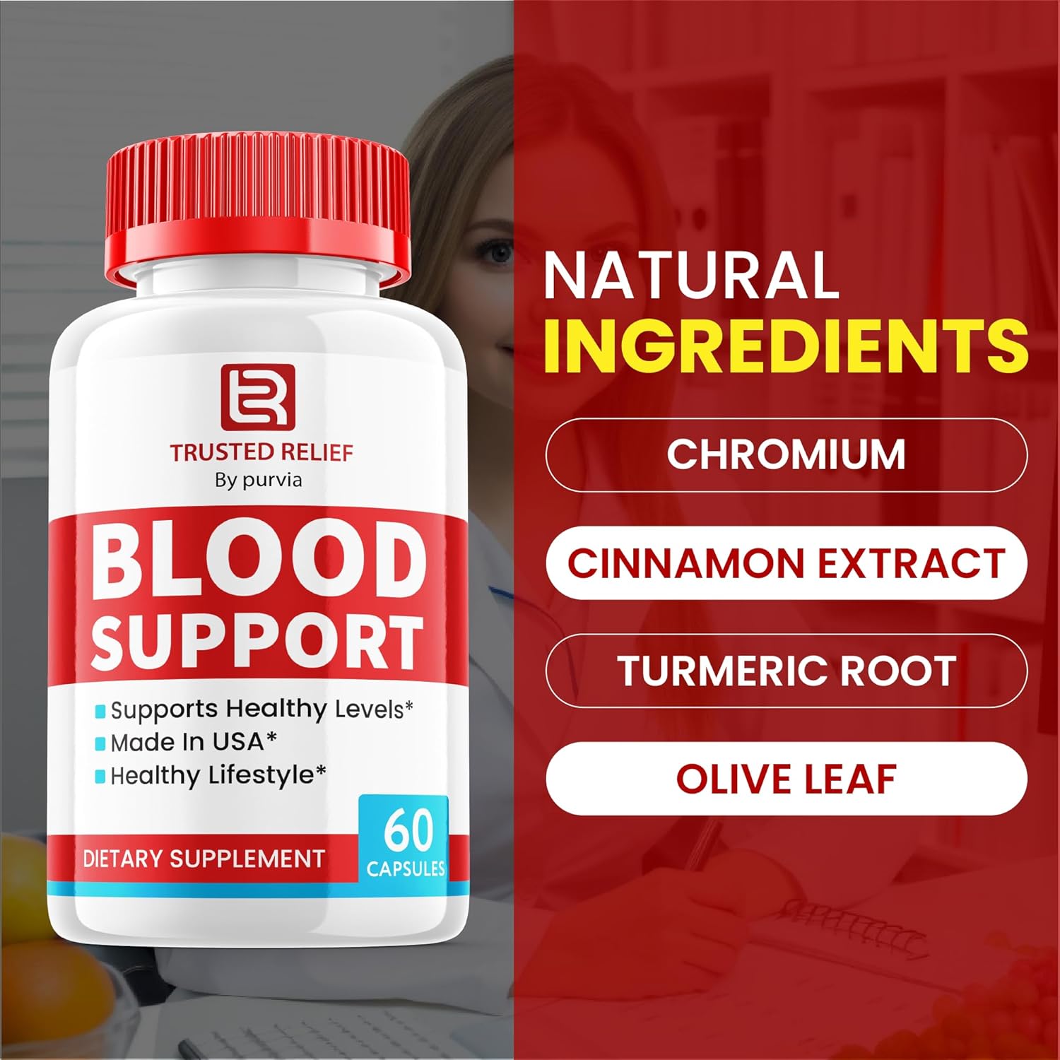 Purvia Trusted Relief Blood Support Capsules - Advanced Formula Vitamin Supplement (60 Capsules)