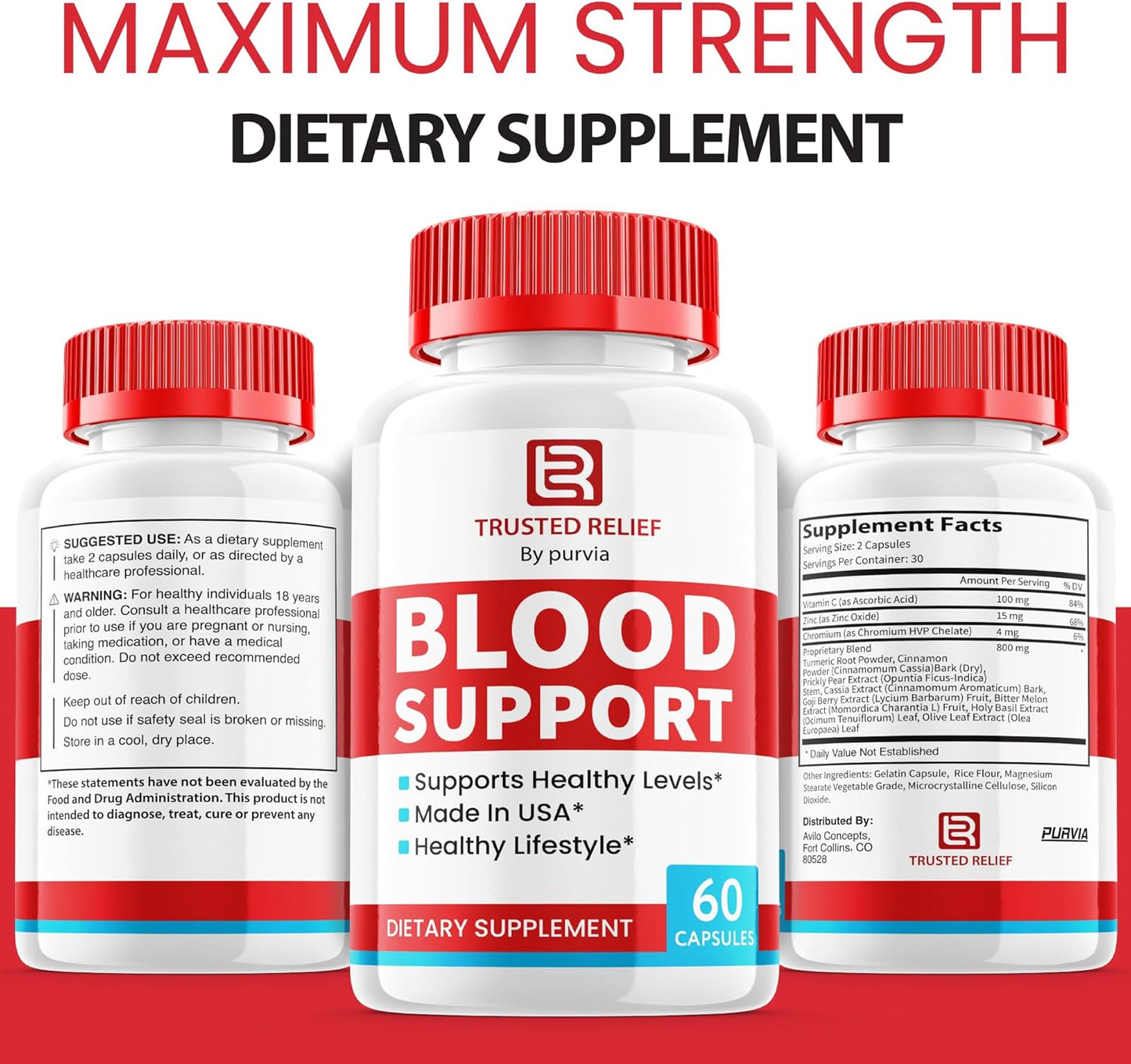 Purvia Trusted Relief Blood Support Capsules - Advanced Formula Vitamin Supplement (60 Capsules)