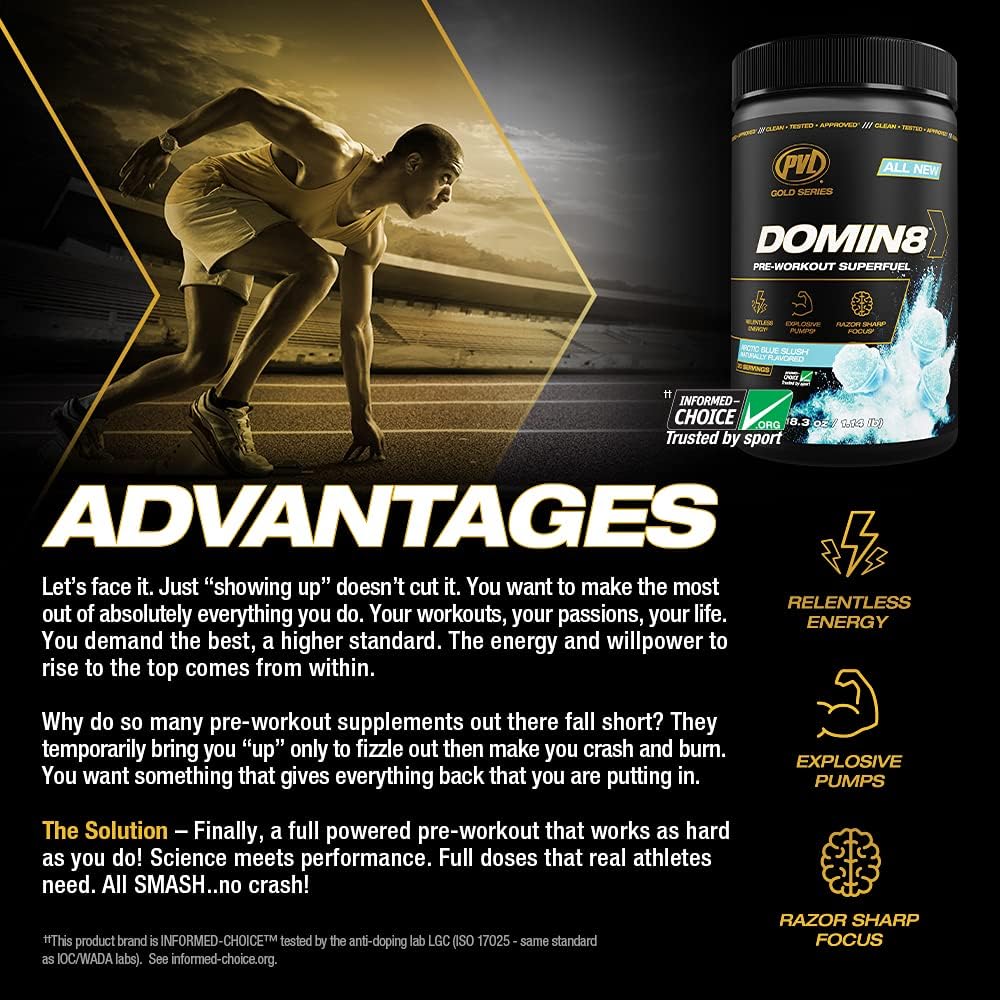 PVL Gold Series Domin8 Pre-Workout Superfuel - Peach Mango Punch - 520g
