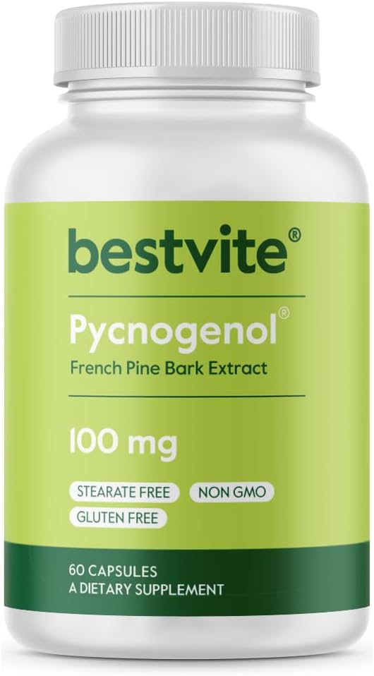 Pycnogenol 100mg Capsules - French Maritime Pine Bark Extract - Gluten Free & Non GMO - 60 Count
