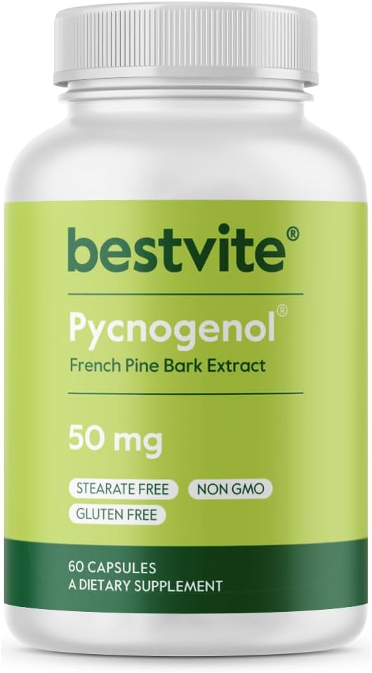 Pycnogenol 50mg Capsules - French Maritime Pine Bark Extract - Gluten Free - Non GMO - 60 Count