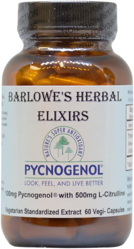 Pycnogenol and L-Citrulline Herbal Elixir Capsules - 100 mg Pycnogenol, 500 mg L-Citrulline - 60 Veggie Capsules - French Maritime Pine Bark Extract