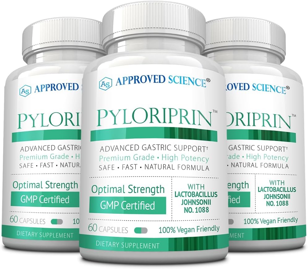 Pyloriprin Digestive Support Capsules - Advanced Stomach Health Formula with Zinc, Probiotic, Broccoli Sprout, Licorice - 180 Vegan Capsules - 3 Month Supply