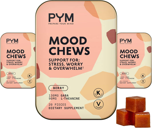 PYM Berry Mood Chews: Natural Mood Balance Supplement for Stress & Overwhelm, 60 Count - Vegan, Non-GMO, Gluten-Free, Made in USA
