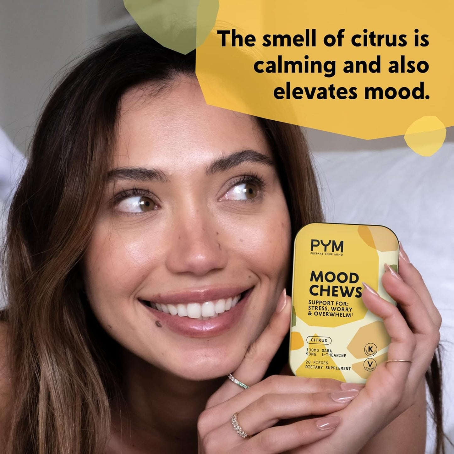 PYM Citrus Mood Chews: 20 Count Stress & Anxiety Support | 130mg GABA, 90mg L-Theanine | Vegan, Non-GMO, Gluten-Free | USA-Made Mood Balance Supplement
