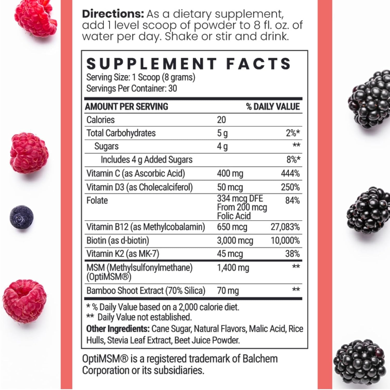 Qhemet Biologics Hair Nutrient Blend with MSM, Biotin, Bamboo Silica, and Vitamins D3 + B12 for Rapid Hair Growth - 8.5 oz Powder Blend for Lush Volume and Hair Health