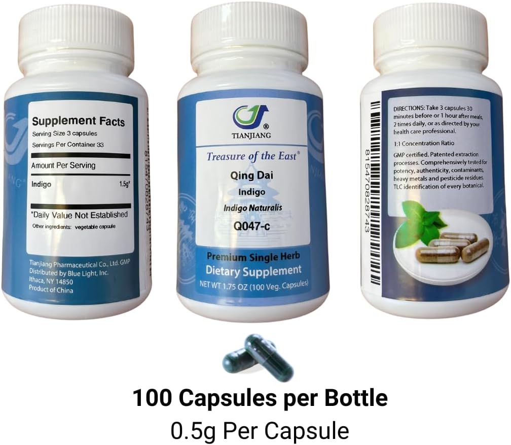 Qing Dai Capsules - Authentic East Indigo Treasure (100 Capsules, 1:1 Herbal Extracts)