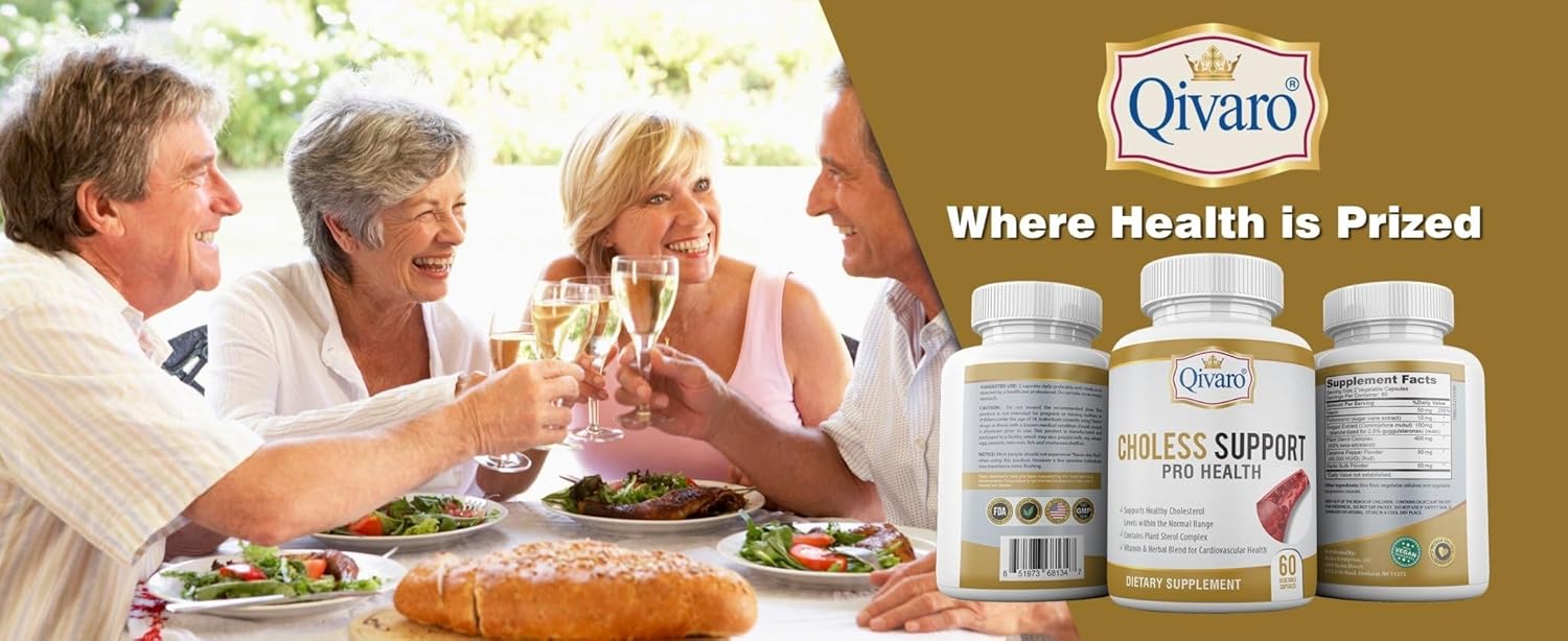 Qivaro Cholesterol & Lipid Management Supplement - Supports Pro Health with Guggul & Garlic Extract - Vegan, Non-GMO - 60 Capsules
