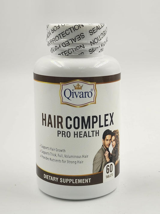 Qivaro Hair Complex Pro Health - Natural Hair Growth & Thinning Prevention Supplement - Organic Formula - Promotes Hair Growth, Reduces Loss, Regrows Hair - Vegan & Non-GMO - 60 Tablets