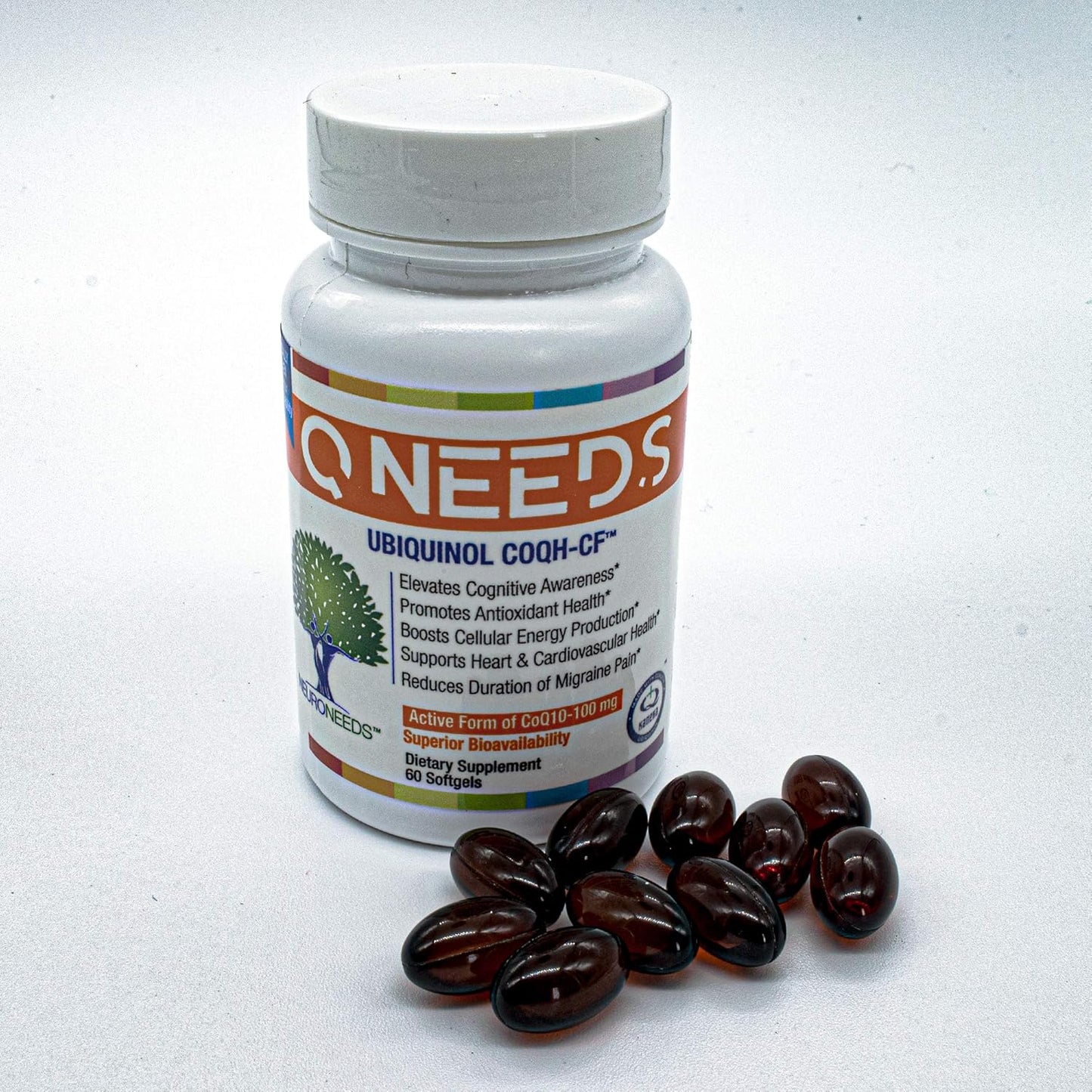 QNeeds® Neuro Needs CoQH-CF Ubiquinol 100mg Softgels - Clinically Proven Enhanced Delivery for Maximum Absorption and Heart Health Support