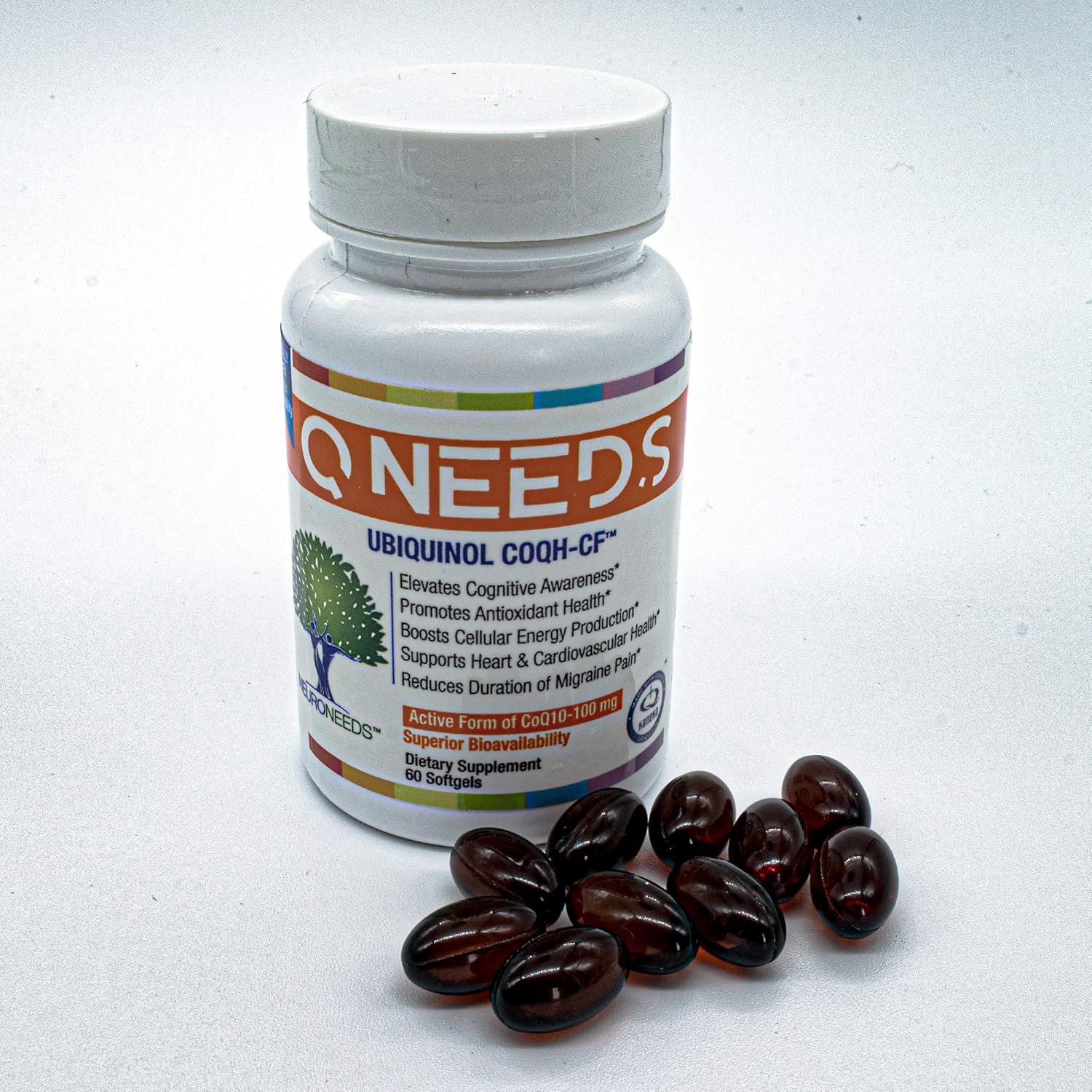 QNeeds® Neuro Needs CoQH-CF Ubiquinol 100mg Softgels - Clinically Proven Enhanced Delivery for Maximum Absorption and Heart Health Support