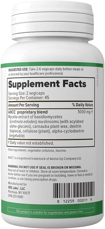 QOL Labs ImmunoKinoko AHCC 500 mg 90 Vegetable Capsules - Boost Immune System Support