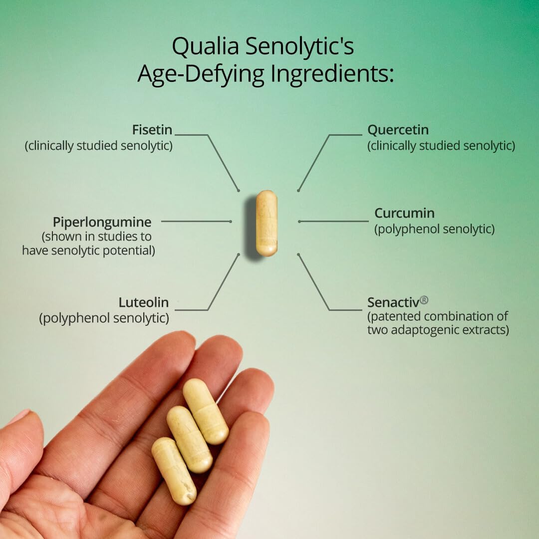 Qualia Senolytic Supplement: Fisetin, Quercetin, Piperlongumin - Optimal Cell Repair & Rejuvenation, 1 Month Supply