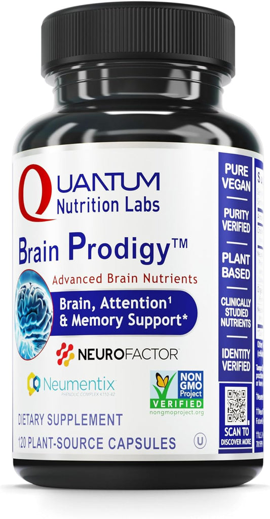 Quantum Nutrition Labs Brain Prodigy - Memory and Focus Supplement for Adults - 120 Vegetarian Capsules