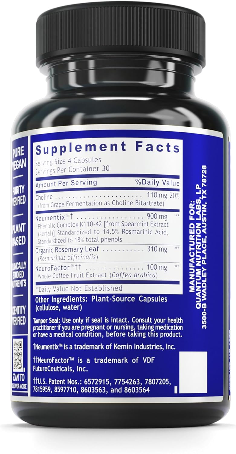 Quantum Nutrition Labs Brain Prodigy - Memory and Focus Supplement for Adults - 120 Vegetarian Capsules