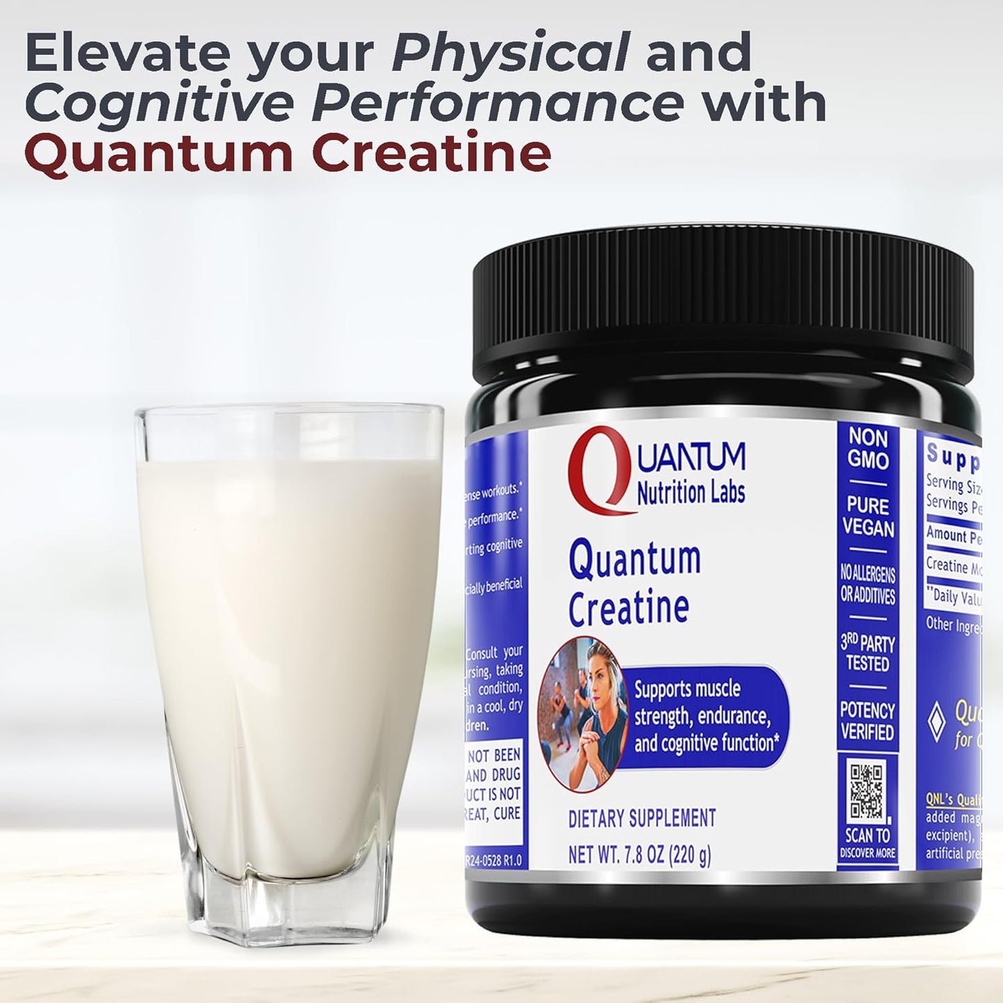 Quantum Nutrition Labs Creatine Monohydrate Powder - Unflavored Vegan Friendly Formula - 7.8 oz (40 Servings)