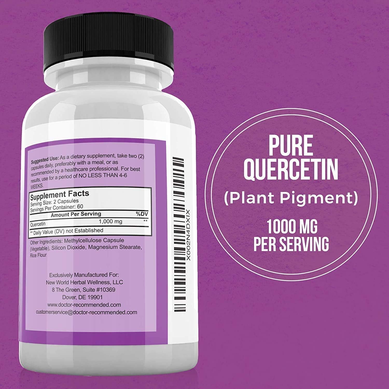 Quercetin 1000mg Doctor Recommended Supplements - Vegan & Non-GMO (360 Veggie Capsules)