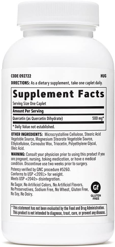 Quercetin 500mg Antioxidant Supplement by GNC - 60 Caplets, 60 Servings for Immune Support