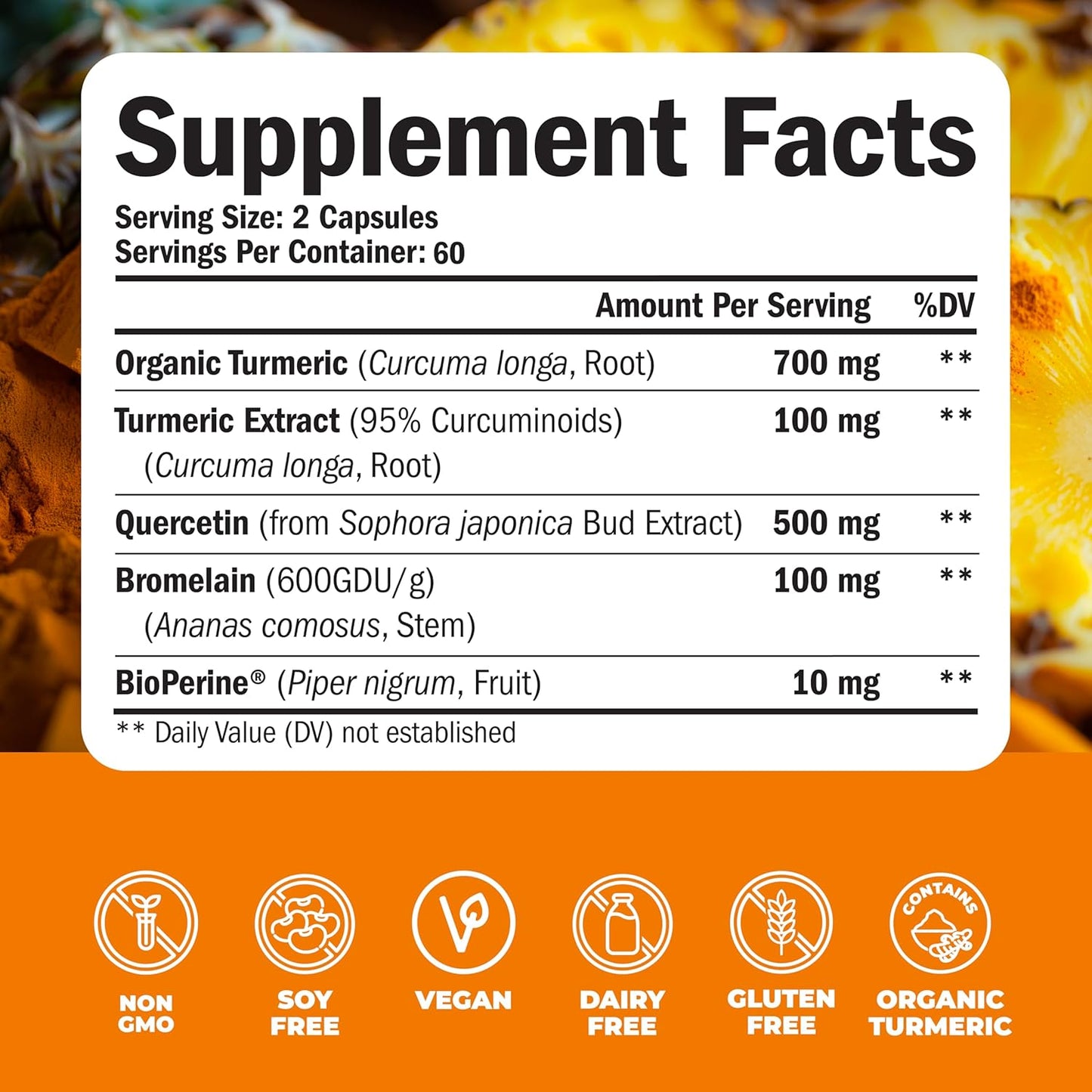 Quercetin 500mg Capsules with Bromelain, Turmeric, and Black Pepper - Joint Support for Women & Men - 120 Capsules