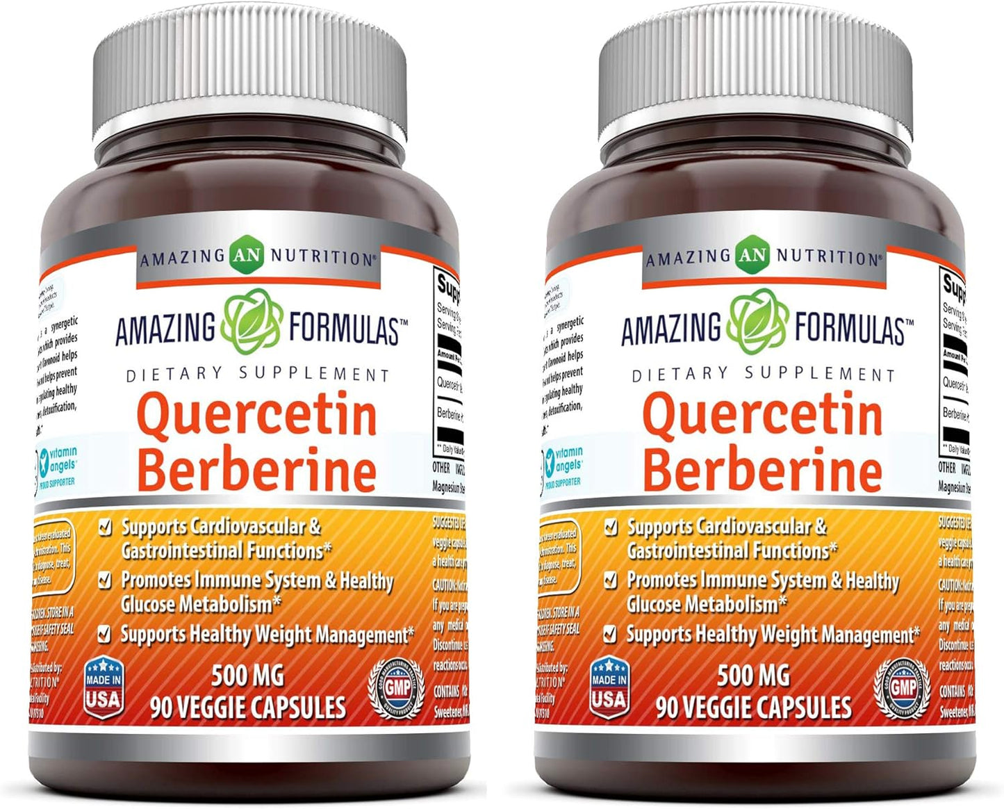 Quercetin Berberine Veggie Capsules Supplement | Non-GMO | Gluten Free | USA Made | 250mg Berberine & Quercetin | 90 Capsules | 2 Pack