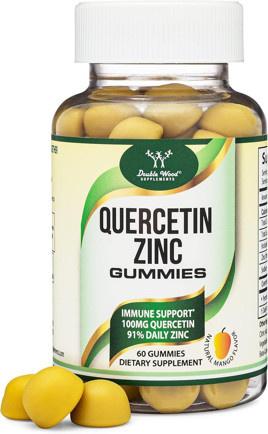 Quercetin Gummies with Zinc - Mango Flavored Immune Support - 60 Chewables for Adults and Kids by Double Wood