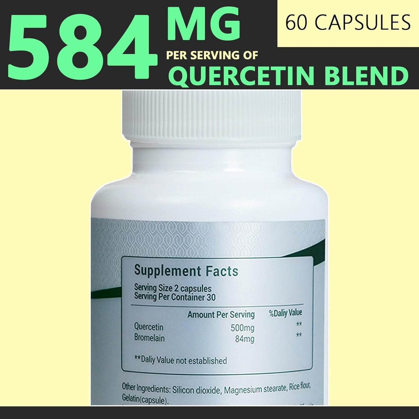 Quercetin with Bromelain 500mg Veggie Capsules - Immune & Body Health Support - 60 Capsules