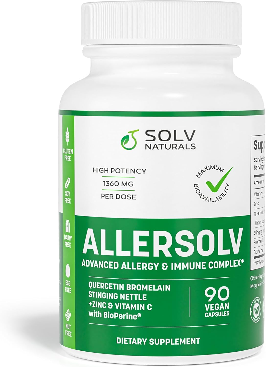 Quercetin with Bromelain Allergy & Immune Support Complex - Non-GMO Formula with Vitamin C, Zinc, and Nettle Leaf - 500mg Natural Allergy Supplement - 90 Veggie Capsules