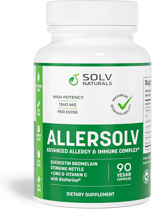 Quercetin with Bromelain Allergy & Immune Support Complex - Non-GMO Formula with Vitamin C, Zinc, and Nettle Leaf - 500mg Natural Allergy Supplement - 90 Veggie Capsules