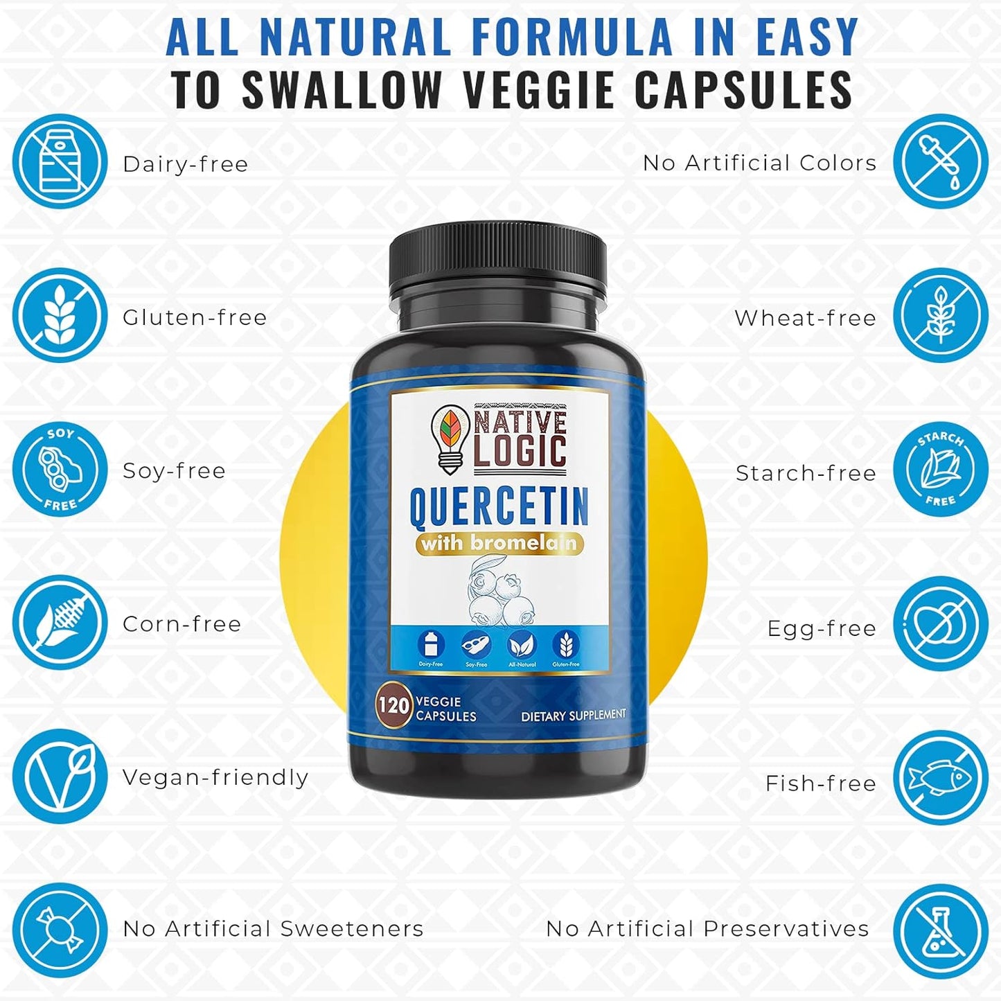 Quercetin with Bromelain Supplements for Immune Support and Joint Health - Antioxidant Properties, Vegan & Gluten-Free - 120 Veggie Capsules.
