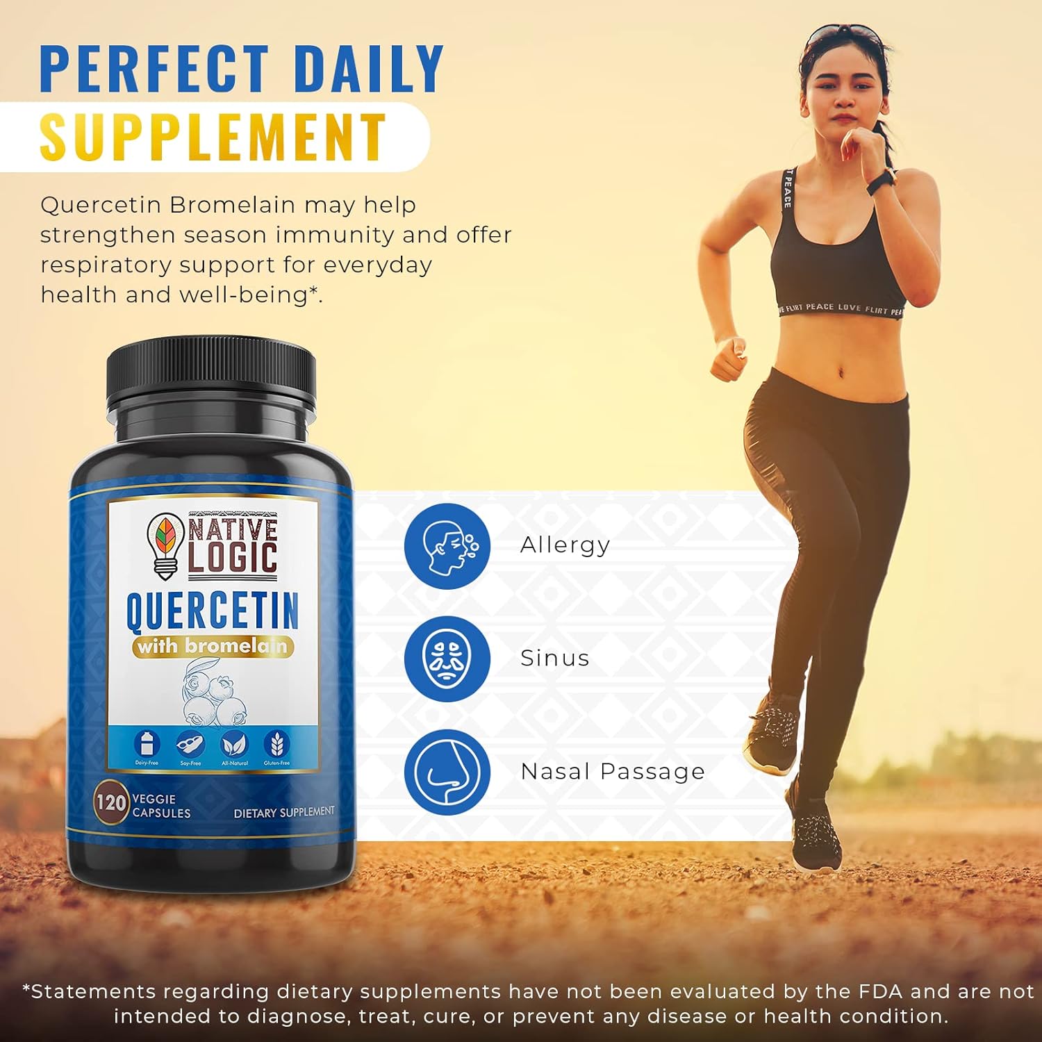 Quercetin with Bromelain Supplements for Immune Support and Joint Health - Antioxidant Properties, Vegan & Gluten-Free - 120 Veggie Capsules.
