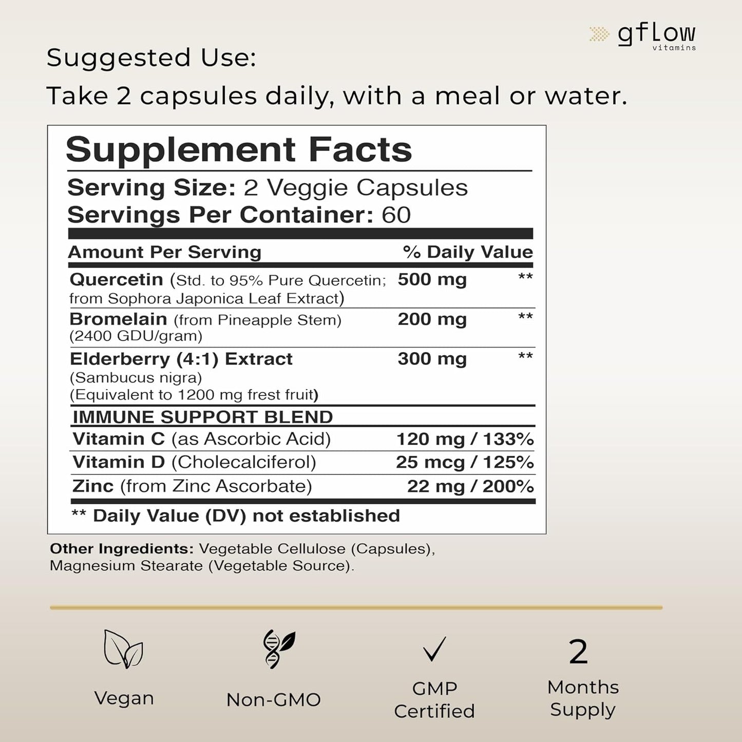 Quercetin with Vitamin C, Zinc, and Bromelain - 500mg - 120 Veggie Caps - Elderberry for Adults - Non-GMO, Vegan - 4 Months Supply