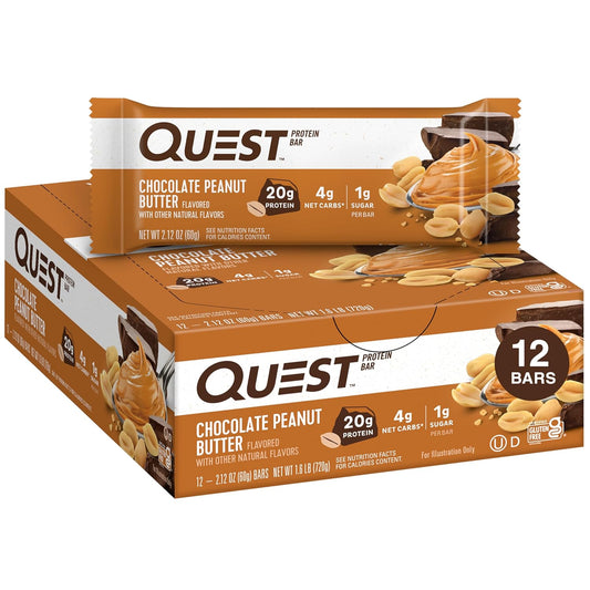 Quest Nutrition Chocolate Peanut Butter Bars - High Protein, Low Sugar, Keto-Friendly Snack, 12 Bars