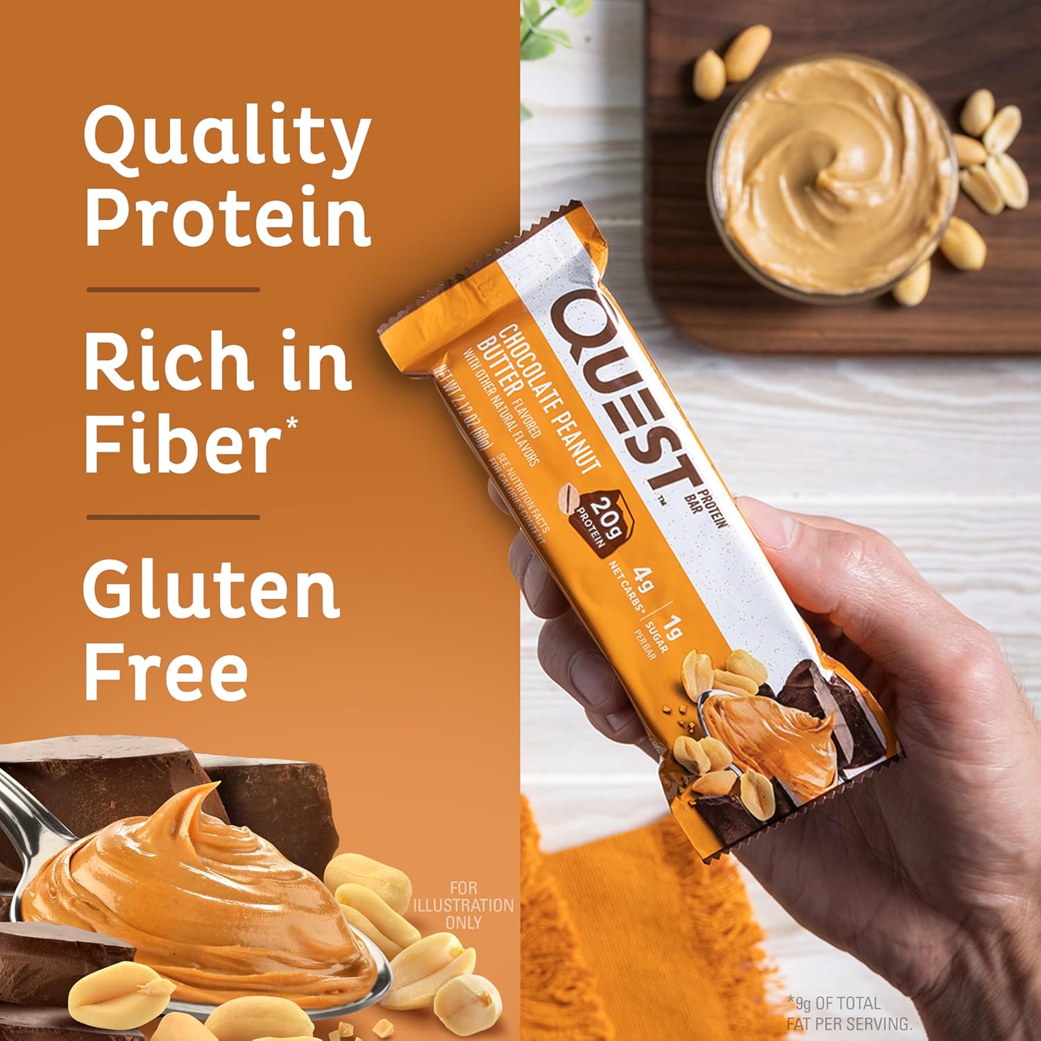 Quest Nutrition Chocolate Peanut Butter Bars - High Protein, Low Sugar, Keto-Friendly Snack, 12 Bars
