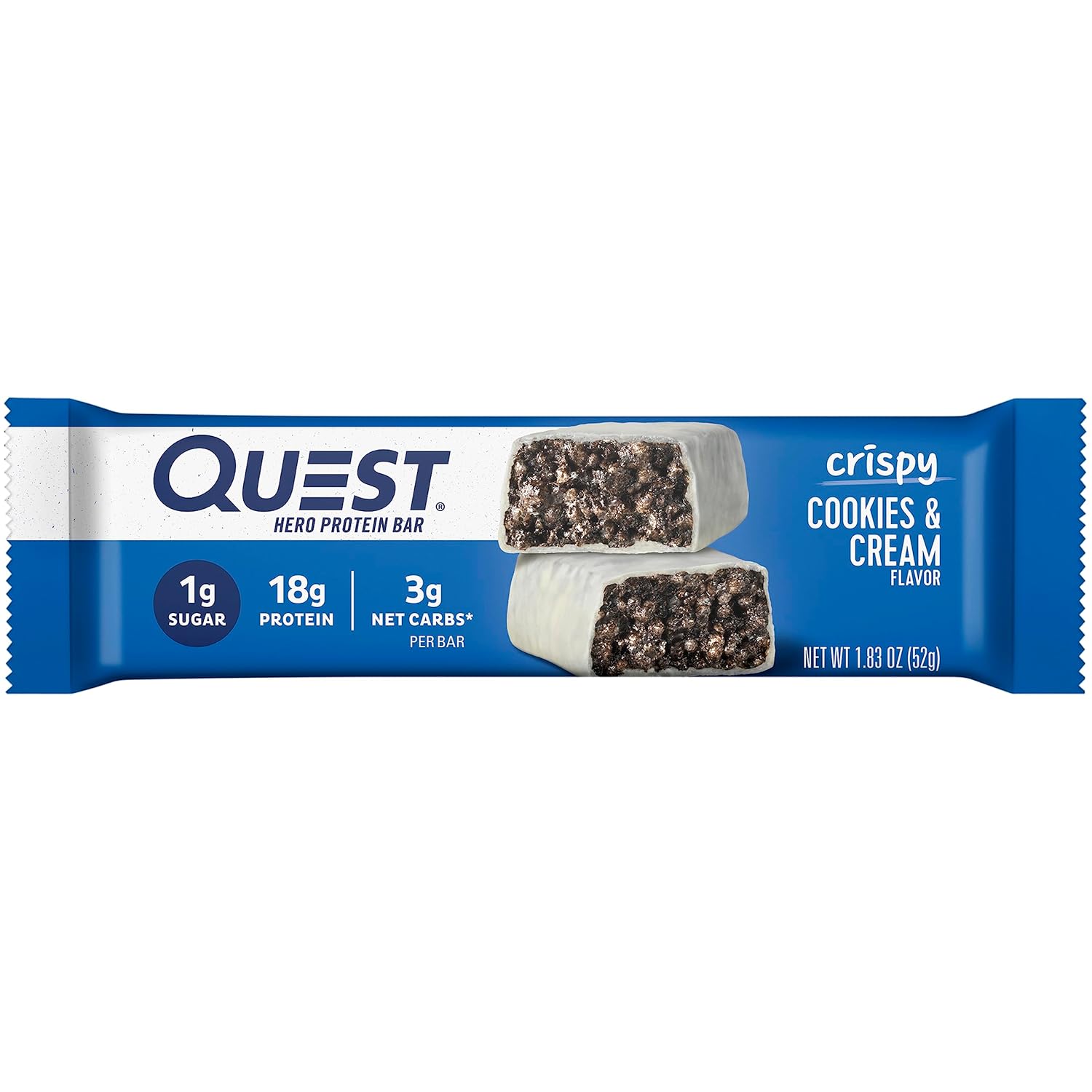 Quest Nutrition Cookies & Cream Hero Protein Bar - 12 Count, 18g Protein, 1g Sugar, Gluten Free, Keto Friendly