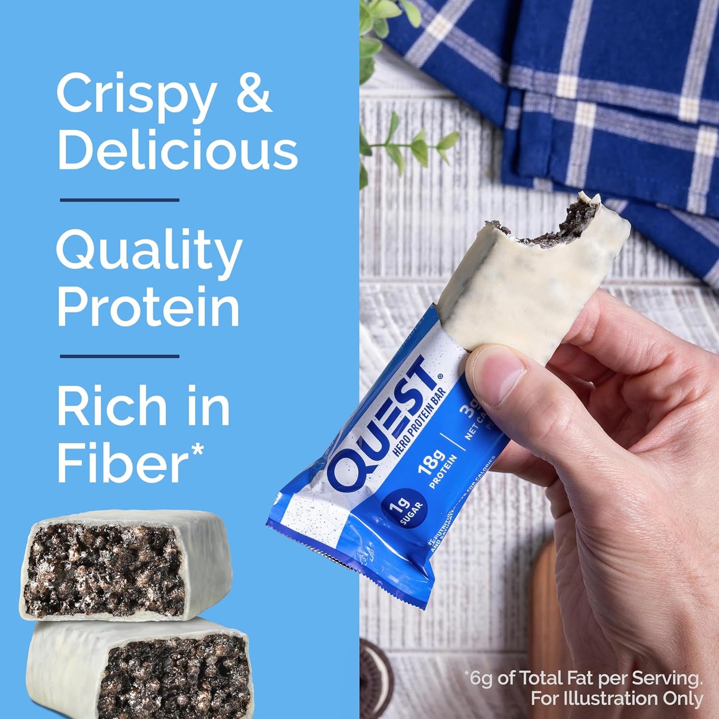 Quest Nutrition Cookies & Cream Hero Protein Bar - 12 Count, 18g Protein, 1g Sugar, Gluten Free, Keto Friendly