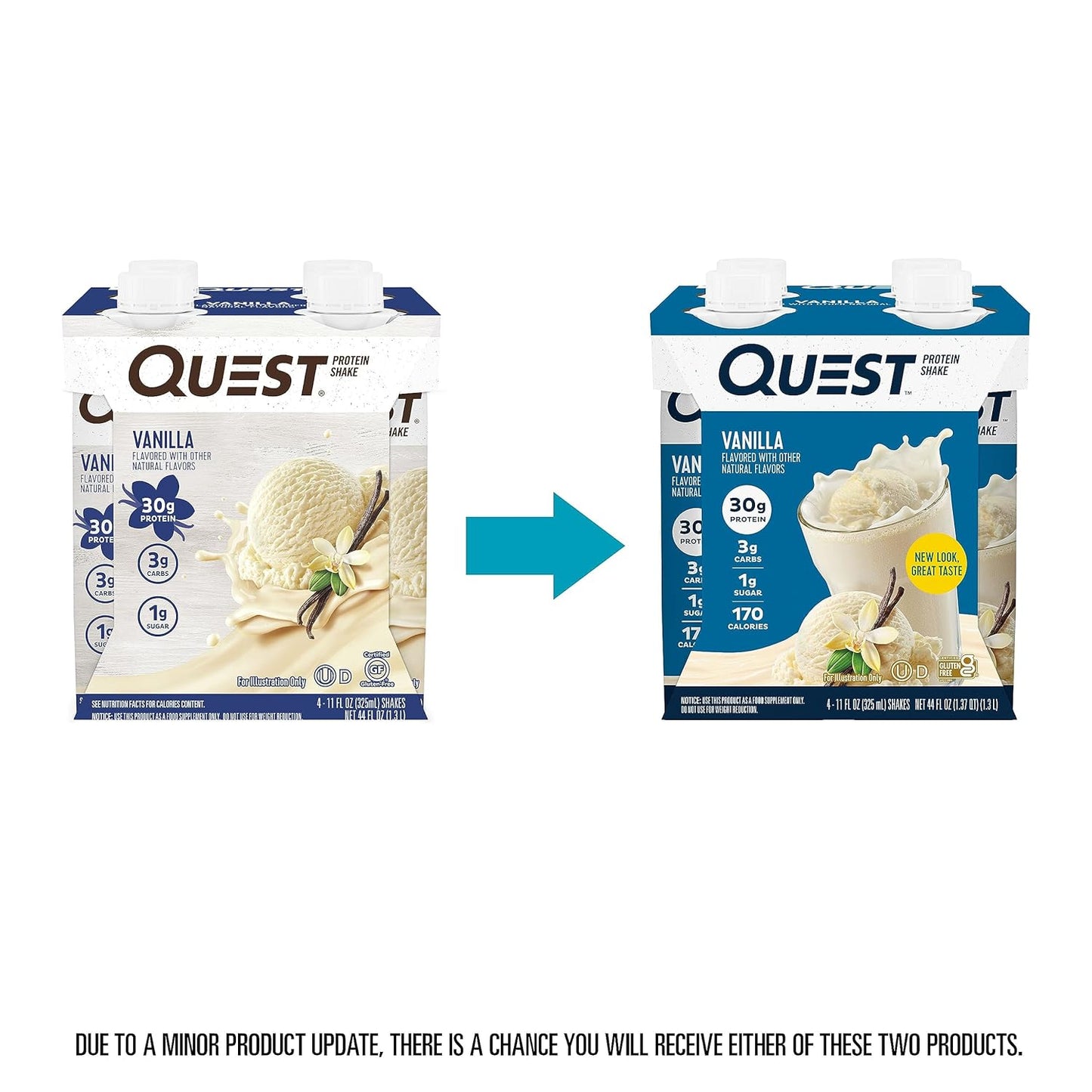 Quest Nutrition Vanilla Protein Shake - 4 Count, 30g Protein, 3g Net Carbs, Keto & Gluten Free - Pack of 3, 11 fl.oz