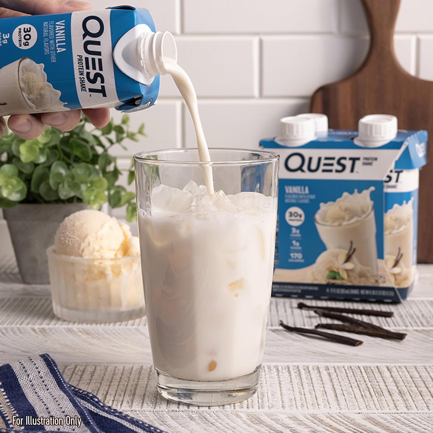 Quest Nutrition Vanilla Protein Shake - 4 Count, 30g Protein, 3g Net Carbs, Keto & Gluten Free - Pack of 3, 11 fl.oz