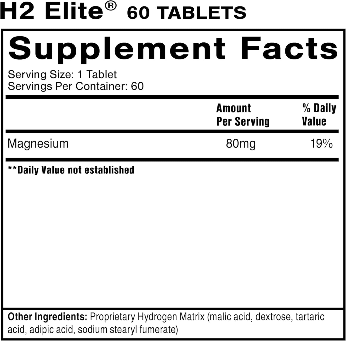 Quicksilver Scientific H2 Elite: Molecular Hydrogen Tablets for Energy and Metabolism Support - Magnesium Malate Drink Additive for Open Containers (60 Tablets)