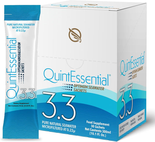 Quicksilver Scientific Quintessential 3.3 Sachets - Filtered Sea Water Hydration Packets with Liquid Minerals for Muscle Recovery and Stamina (30 Count)