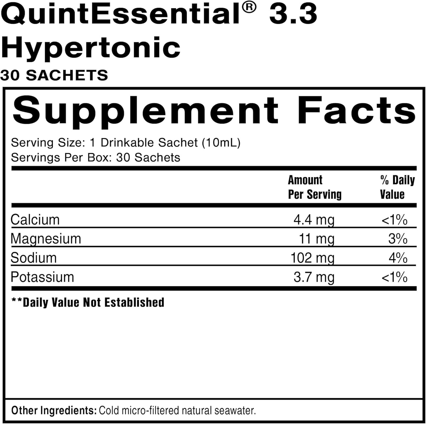 Quicksilver Scientific Quintessential 3.3 Sachets - Filtered Sea Water Hydration Packets with Liquid Minerals for Muscle Recovery and Stamina (30 Count)