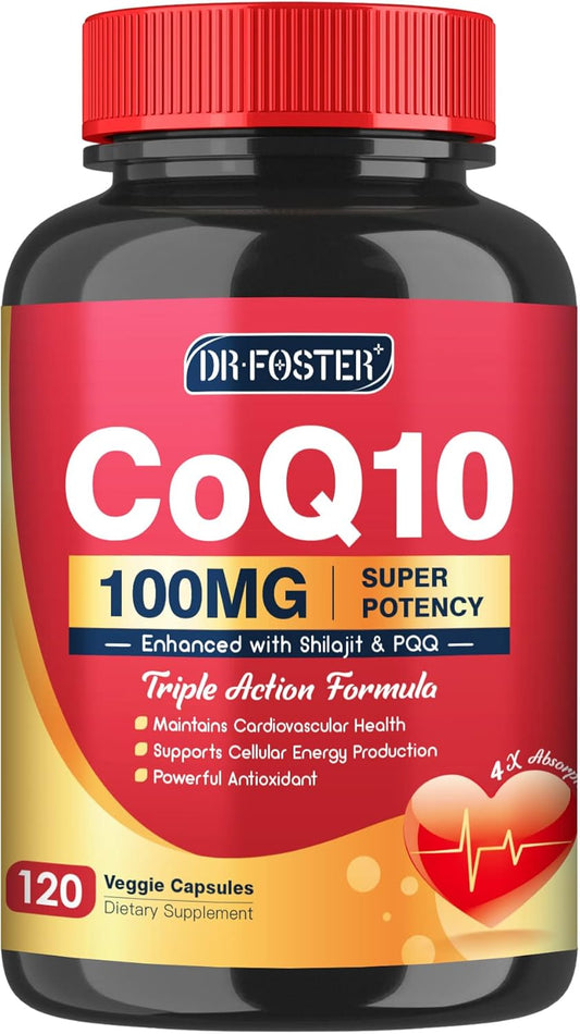 Quinovit CoQ10 100mg with PQQ & Shilajit - High Absorption Antioxidant Supplement for Heart Health & Energy, 120 Capsules