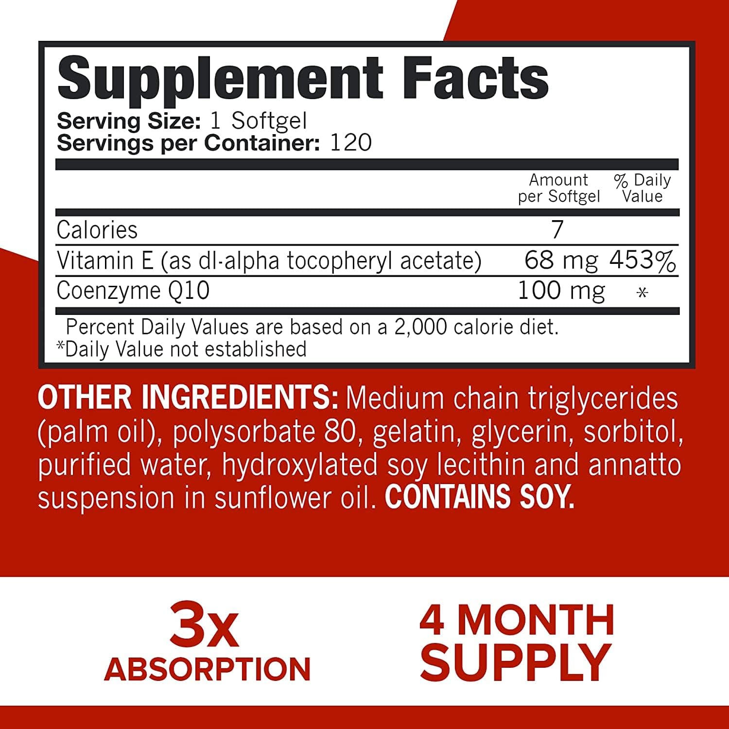 Qunol CoQ10 100mg Softgels: High Absorption Coenzyme Q10 for Heart Health & Energy, 4 Month Supply, 120 Count