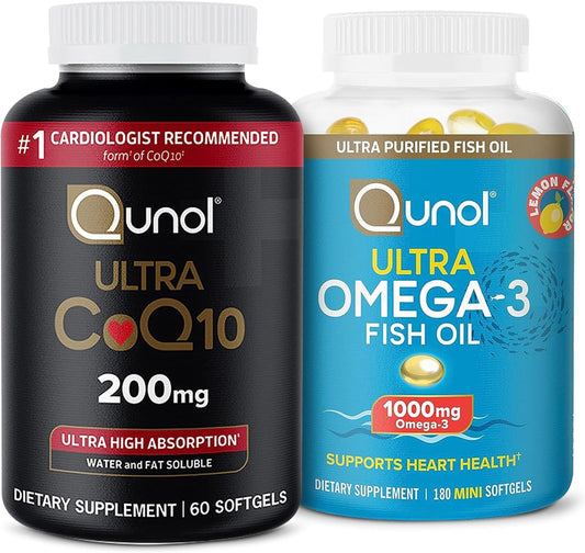 Qunol CoQ10 100mg Softgels with Fish Oil Omega 3 Mini Softgels, 4-Month Supply, 120 Count + 3-Month Supply, 180 Count Omega 3 EPA + DHA