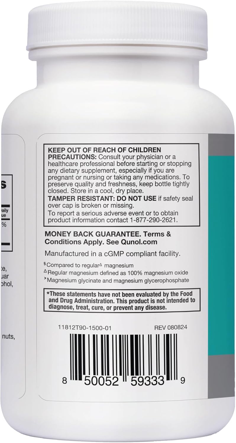Qunol Magnesium Glycinate Complex 250mg - Gentle on Stomach - Superior-Absorption Nerve, Bone, and Muscle Health Supplement - 90 Count
